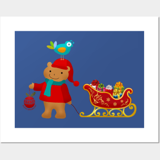 Merry Christmas Bear & Bird Posters and Art